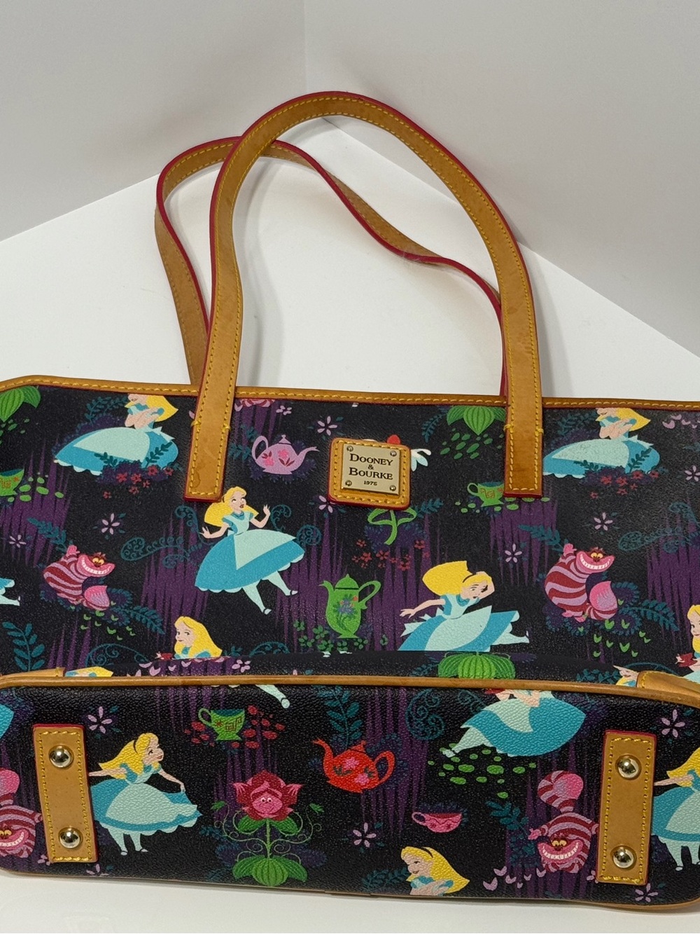 Dooney & Bourke Navy Alice Print Tote with Tan Trim - Picture 5 of 16